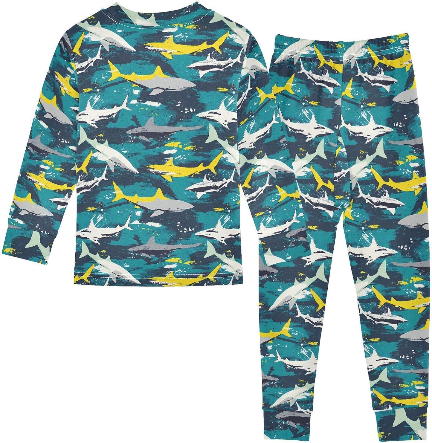 ALAZA Shark Starfish Palm Tree 2 Piece Pajama Set Long Sleeve Top and Pants Sleepwear Unisex - Colors A