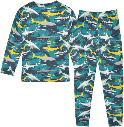 ALAZA Shark Starfish Palm Tree 2 Piece Pajama Set Long Sleeve Top and Pants Sleepwear Unisex - Colors A