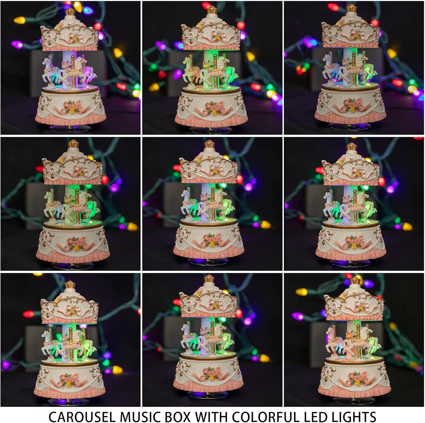 Unicorn Musical Snow Globe for Kids Girls Carousel Music Box with 7 Led Lights Swirling Glitter for Birthday Valentines