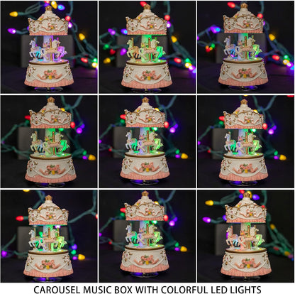 Unicorn Musical Snow Globe for Kids Girls Carousel Music Box with 7 Led Lights Swirling Glitter for Birthday Valentines