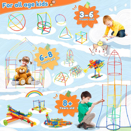 Ggiibro Straw Constructor Toys 600Pcs STEM Building Toy Interlocking Plastic Engineering Thin Tube Blocks Educational Kit for 3 4 5 6 7years Kids Boys and Girls Gift Preschool Toy with Storage Box