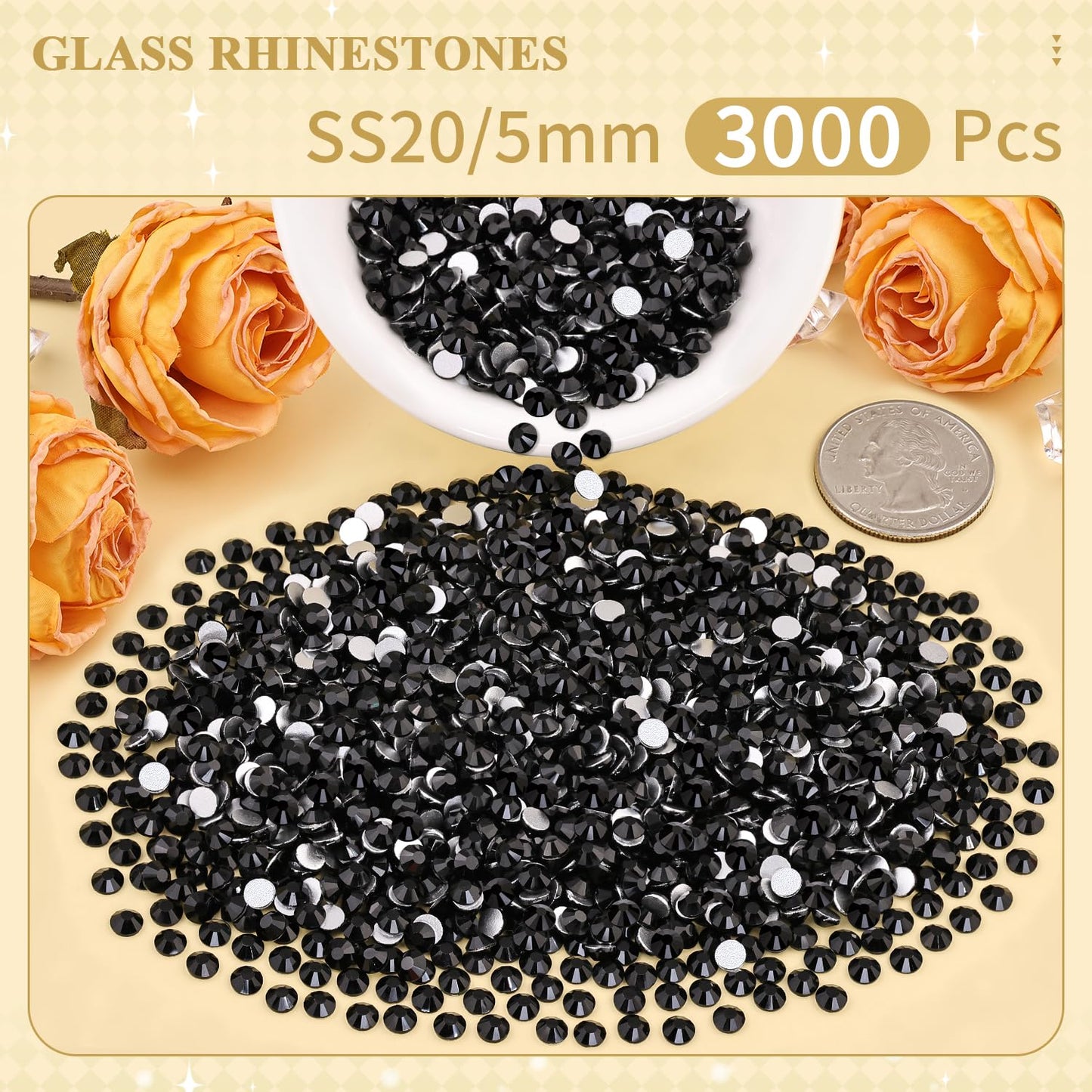 5000PCS SS6/2mm Glass Crystal Rhinestones (Clear), Bedazzling Flatback Rhinestones for Crafting DIY Crafts Nail Art Makeup Decoration, Gems Diamond Charms for Tumbler Shoes Clothing Mug