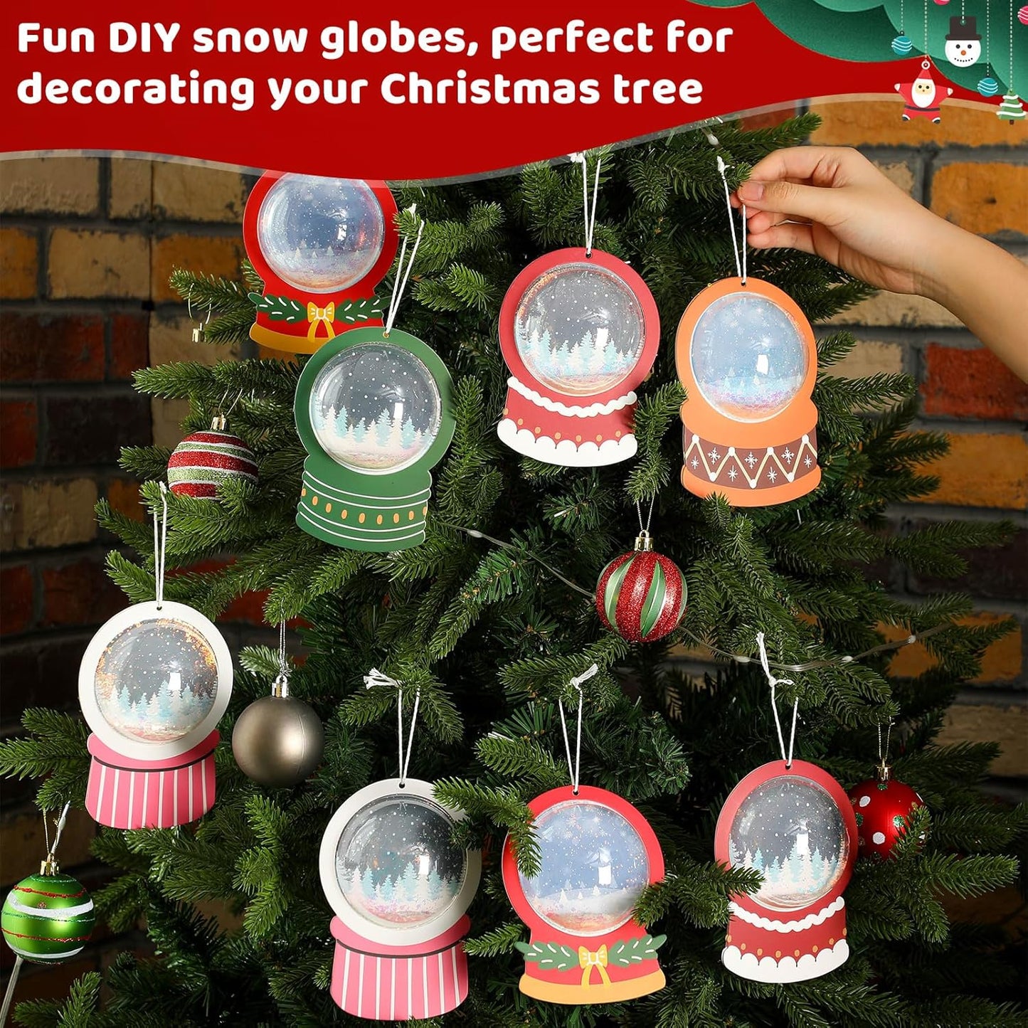Threehoney 24 Pack Winter DIY Snow Globe Craft Kit for Kids Christmas 3D Shaking Snow Globe Hanging Ornament for Xmas Tree with Glitter Sequins Papers 3D Half Balls and Cards(Blue+Purple)
