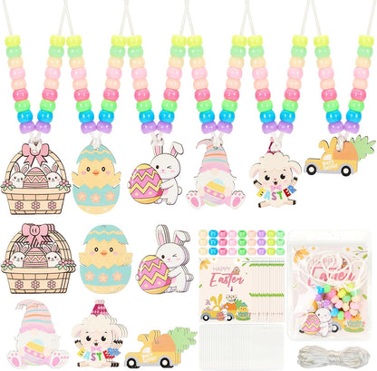 Bafeil 24 Set Easter Crafts Bead Necklace Making Kit for Kids - DIY Make Your Own Bunny Necklace for Arts and Crafts Project, Classroom Activities Gifts, Party Favors & Easter Basket Stuffers