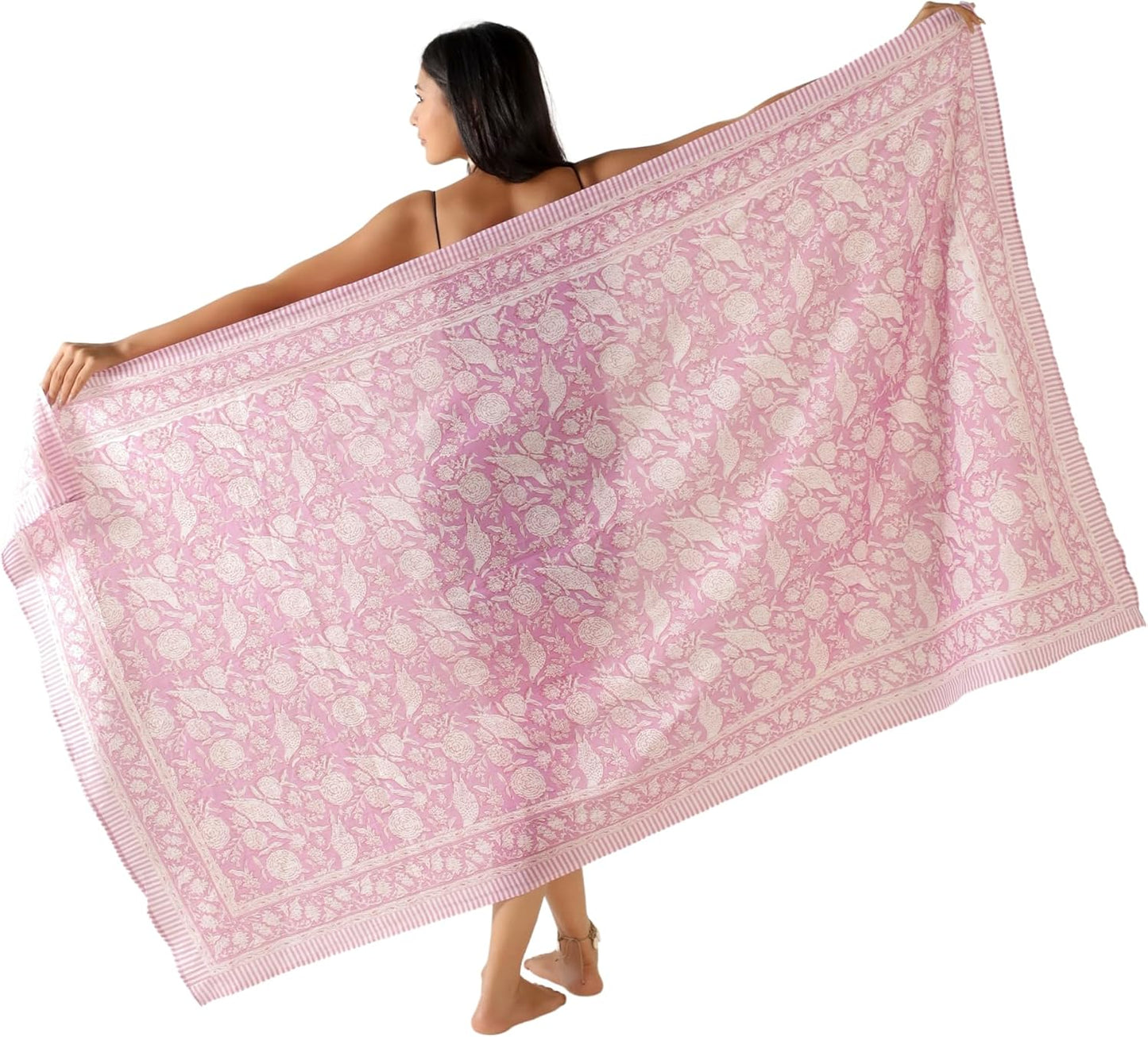 100% Cotton Sarong Cover Up for Women Indian Block Print Beach Wrap Skirt Long Boho Swimsuit Bikini Pareo (73” x 43”)