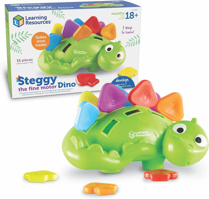 Learning Resources Steggy the Fine Motor Dino - 11 Pieces, Ages 18+ Months, Fine Motor and Sensory, Toddler Preschool Toys, Gifts for Kids