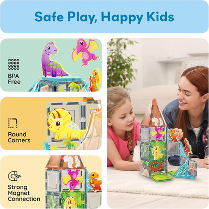 PicassoTiles Magnet Tiles Magnetic Building Blocks Aquarium Marine Animal Theme Set with 8 Character Action Figures Shark Crab Turtle STEM Toys Construction Preschool Toddlers Kids Boys Girls 3+ PTQ15