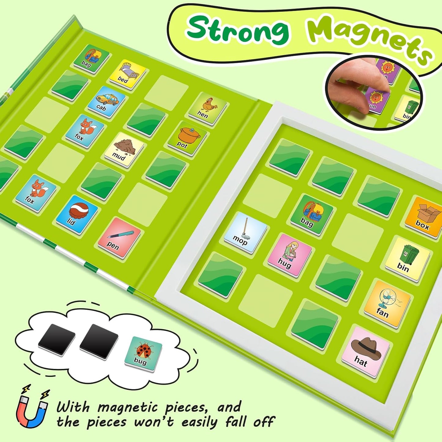Torlam Magnetic CVC Word Match Game, Phonics Memory Games for Kids, Travel Party Camping Road Family Night Airplane Car Trip Activities for Preschool Kindergarten Kids Educational Homeschool Supplies