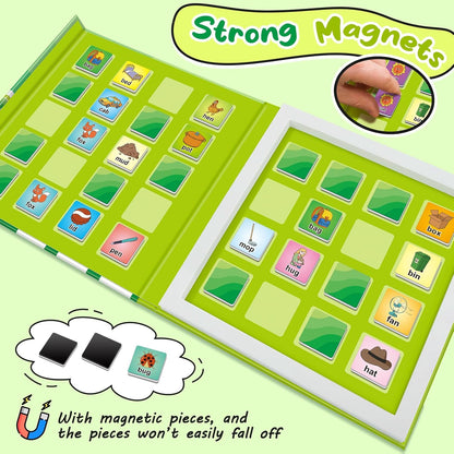 Torlam Magnetic CVC Word Match Game, Phonics Memory Games for Kids, Travel Party Camping Road Family Night Airplane Car Trip Activities for Preschool Kindergarten Kids Educational Homeschool Supplies