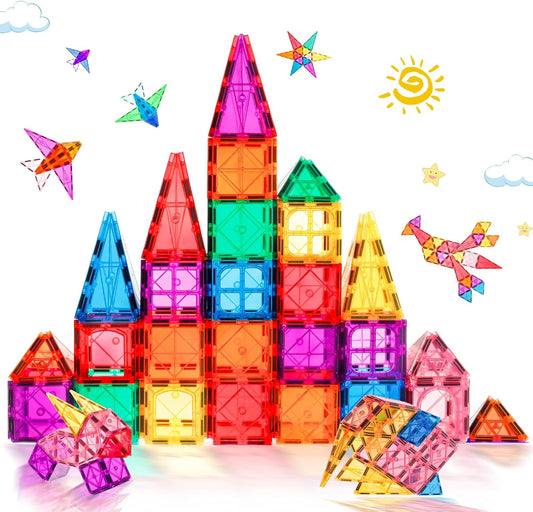 Magnetic Tiles Road Set with 2 Cranes & Double-Sided Magnet Tiles,Boys Toys for Ages 3-5 5-7 8-12,STEM Magnetic Building Construction Toys Include Car,Stations,Dolls,Roads,Signs,Gifts for 3+ Kids