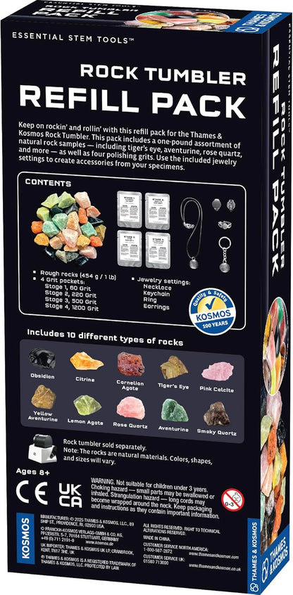 The Thames & Kosmos Rock Tumbler Refill Pack for use with The Thames & Kosmos Rock Tumbler, Essential STEM Tool for Kids | Includes Rough Rocks, Polishing Grit, Jewelry Settings