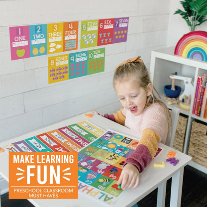 Hadley Designs Alphabet for Classroom Wall Decor - ABC Posters for Classroom Wall Chart Preschool & Kindergarten, ABC Letters & Number Line Elementary, Alphabet Cards, Pastel Classroom Decor