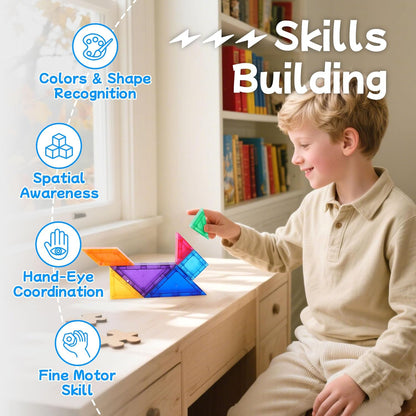 Magnetic Tangrams, Magnet Blocks STEM Montessori Toys for Kids, Toddler Magnetic Puzzles Educational Travel Activity Road Trip Essentials