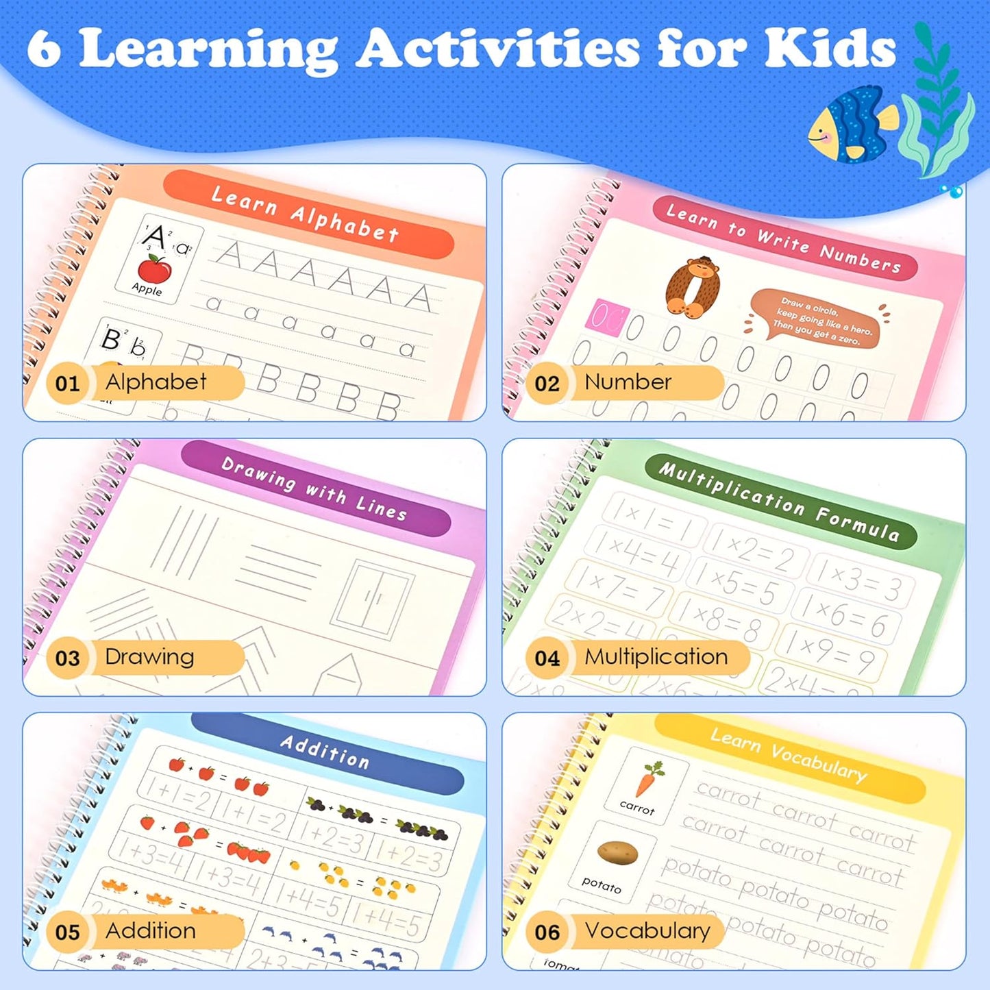 AALGO Handwriting Book Practice for Kids,Reusable Grooved Handwriting Books, Writing Practice for Kids Age 3-5