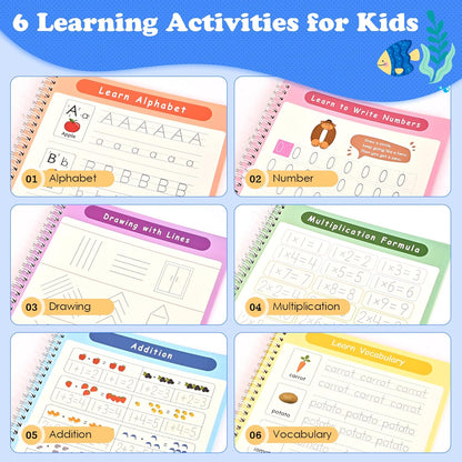 AALGO Handwriting Book Practice for Kids,Reusable Grooved Handwriting Books, Writing Practice for Kids Age 3-5