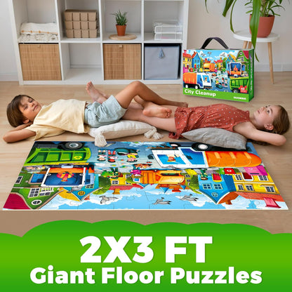 QUOKKA Giant Floor Puzzle for Kids Ages 4-6 – 2x3 Feet Extra-Thick 48 Pieces Toddler Puzzle Ages 3-5 – Construction Educational Activity for Boys Girls – Premium Box with Sturdy Handle & Magnetic