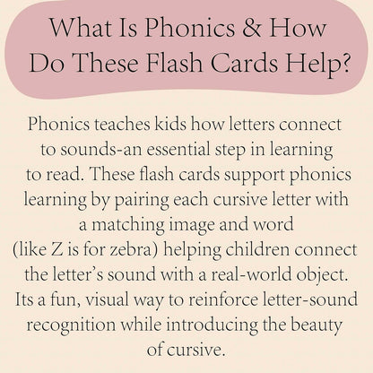 Phonics Cursive Alphabet Flash Cards by Maritas - Durable, Thick & Vibrant - A Must-Have for Preschool, Homeschool & Classroom Learning -Ages 3+