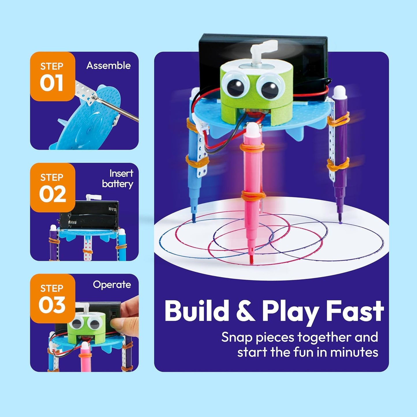 Klever Kits 6 in 1 Electric Robot Kits, Make Your Own Stem Toys for Ages 8-13, Stem Activities Educational Science Kits for Boys and Girls Birthday Gifts