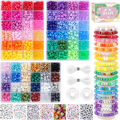 Bracelet Making Kit 96 Colors Pony Beads 3300pcs Friendship Bracelet Kit Rainbow Kandi Beads with Letter and Heart Beads Elastic Threads for Kids Adults Keychain Jewelry Necklace Making