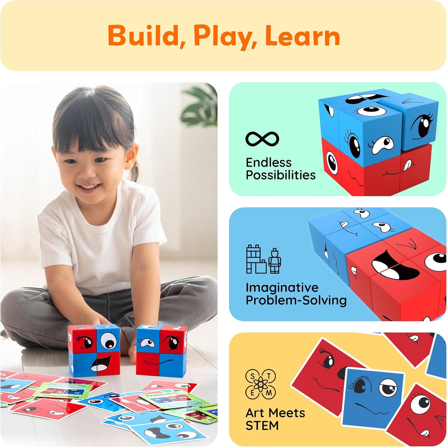 PicassoTiles Magnetic Cube Puzzle 7-in-1 Dinosaur Theme Pattern Magnet Mix Match Building Cubes Toy Set Kids Ages 3 & Up Preschool Children Promote Problem Solving Skills PMC10