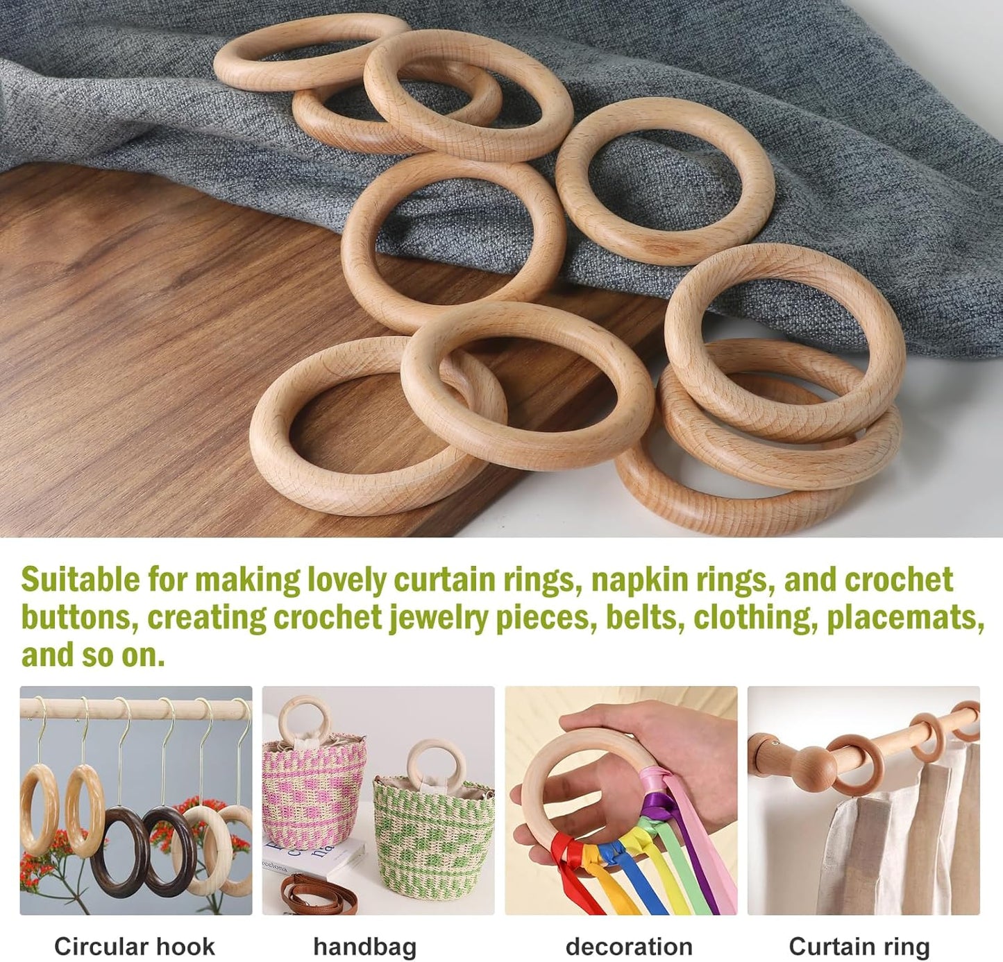FoDau770 5pcs Natural Beech Wooden Rings, Unfinished Solid Wood Rings Heavy Duty Wood Circles, Macrame Craft Circles for Party, Home Decor & DIY Making - Outer Diameter: 3 Inch