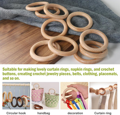 FoDau770 5pcs Natural Beech Wooden Rings, Unfinished Solid Wood Rings Heavy Duty Wood Circles, Macrame Craft Circles for Party, Home Decor & DIY Making - Outer Diameter: 3 Inch