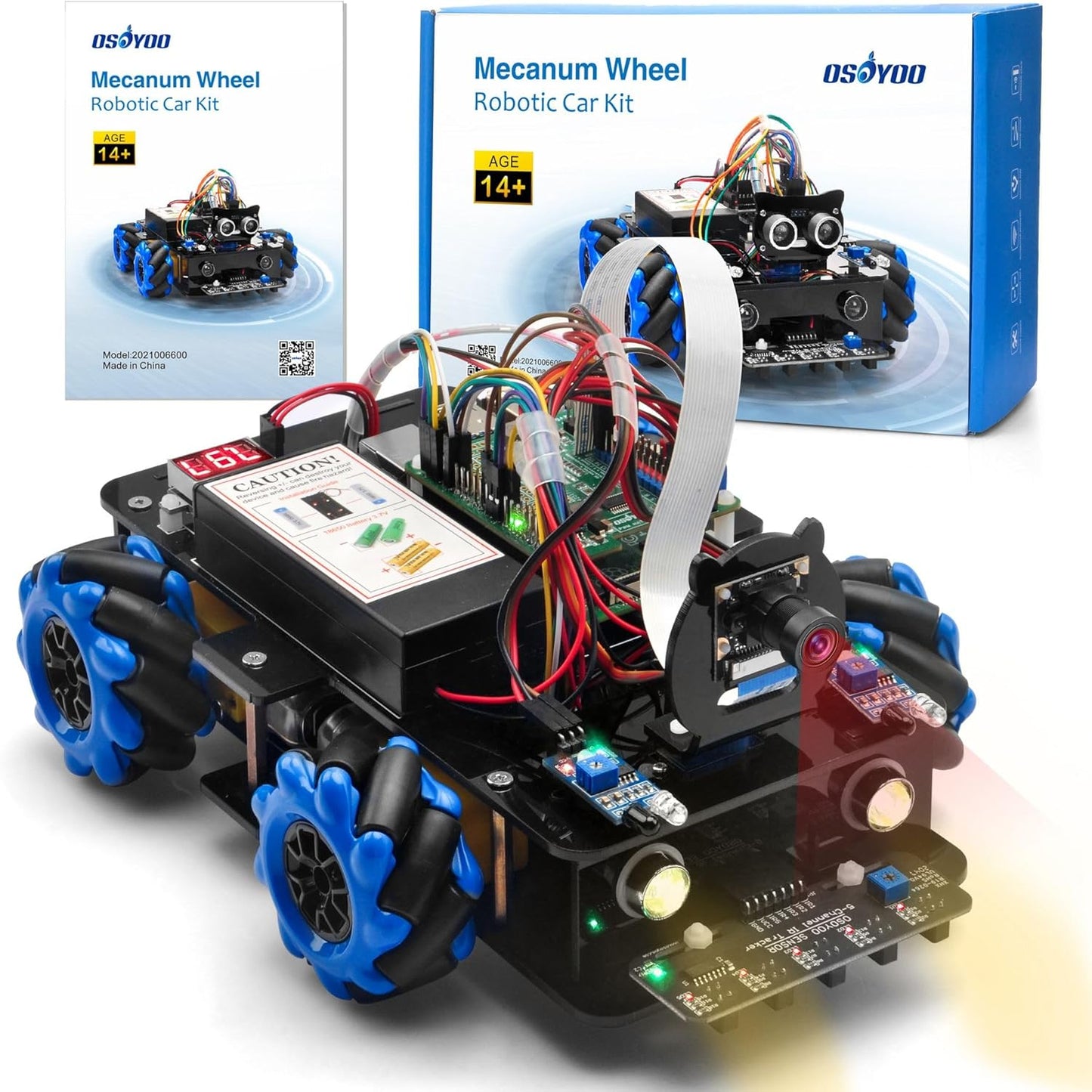 OSOYOO Mecanum Wheel Robot Car Kit for Raspberry Pi 3/4/5 STEM Remote Controlled DIY Coding Video Control Omni-Directional