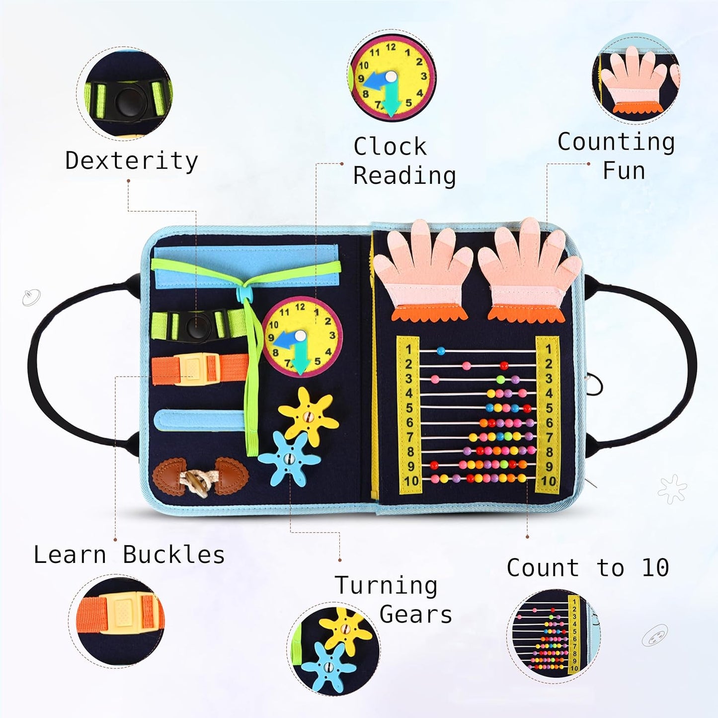 Busy Book for Toddlers - Montessori Busy Board with Sensory Activities for Learning Fine Motor Skills, Travel Toys for Toddlers for Airplane, Car. for Boys and Girls.