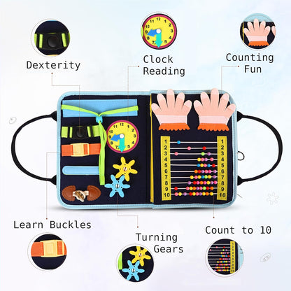 Busy Book for Toddlers - Montessori Busy Board with Sensory Activities for Learning Fine Motor Skills, Travel Toys for Toddlers for Airplane, Car. for Boys and Girls.
