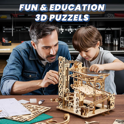 3D Wooden Puzzles for Adults: 371pcs Wood Mechanical Marble Run Model Kits with Roller Coaster Building Set for Adults - 3D Brian Teaser Desk Toys Wooden Puzzles for Men Women Hobbies Gifts