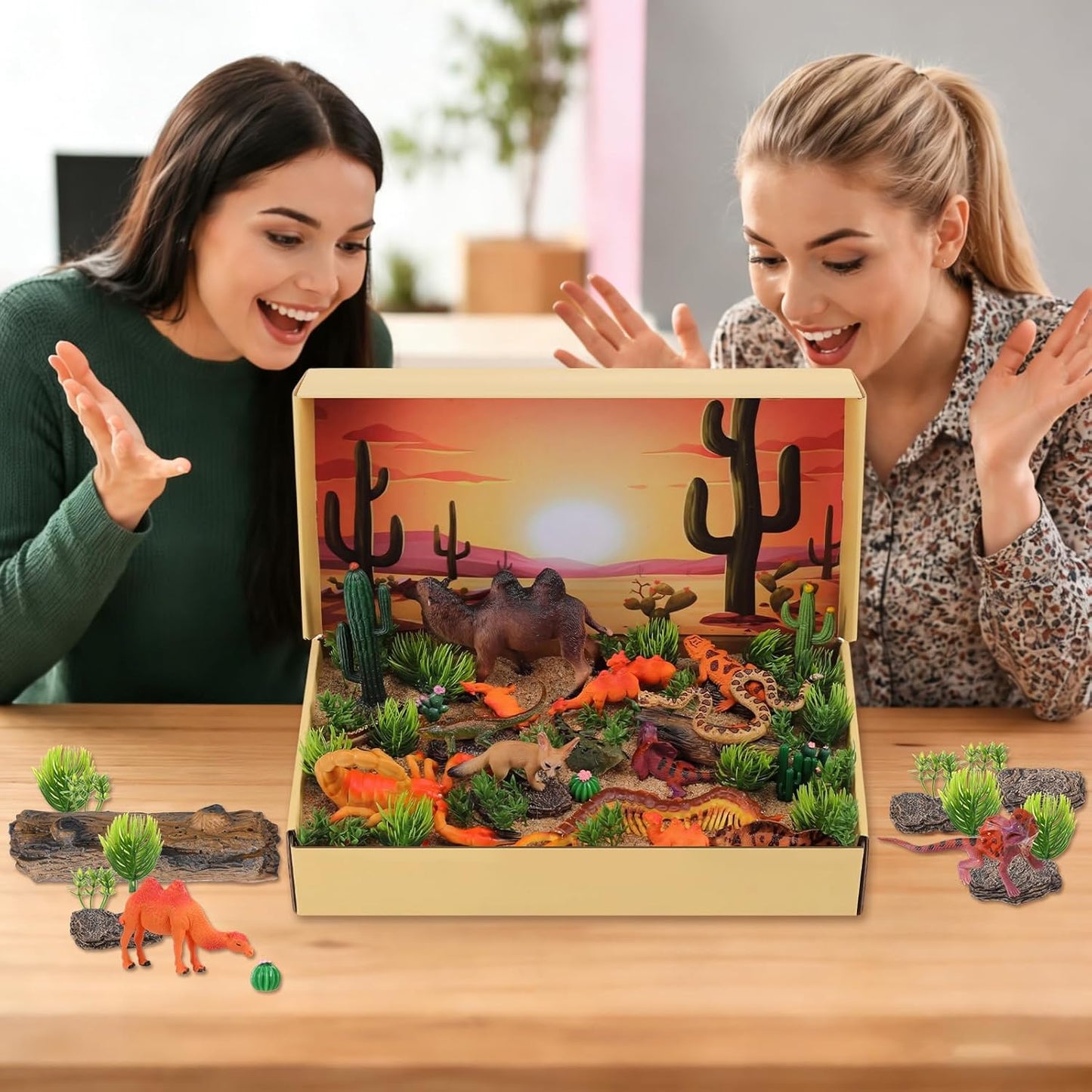 Teyva Daily 48 Pcs Dinosaur Diorama Kit Habitat Project Box Set 3D Dinosaurs Diorama Supplies Include Dinosaurs Model Figures & Eggs Volcano Artificial Trees with Cardboard for DIY Crafts Gifts