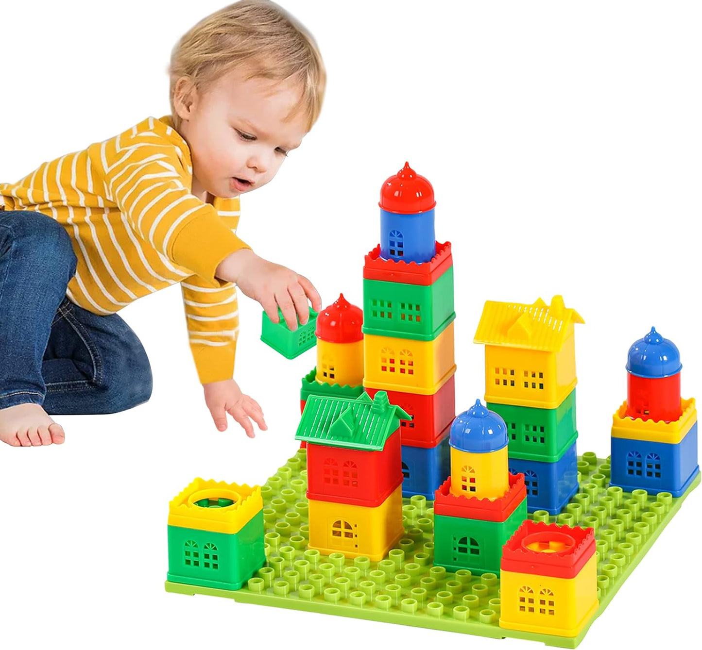 KUTOI Toddler Building Blocks for Kids Ages 4-8, Toddler Blocks Stacking Toys, Fun House Big Blocks Building Sets with 10” x 10” Baseplate, Educational Daycare Toys