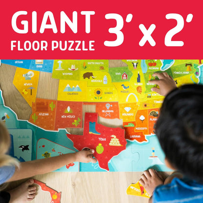 Chuckle & Roar - USA Map Floor Puzzle for Kids - Giant Puzzle with 50 State-Shaped Pieces - Educational Geography Puzzle for Preschool Hands - 3 ft x 2 ft Jumbo America Puzzle Ages 4+