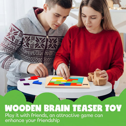 Yunsailing 3 Pack Large Hexagon Tangram Puzzle Wooden Brain Puzzles for Adult Challenge Wood Russian Blocks Brain Teasers Geometric Jigsaw Block Logic Iq Stem Family Graduation Gifts(Vintage)