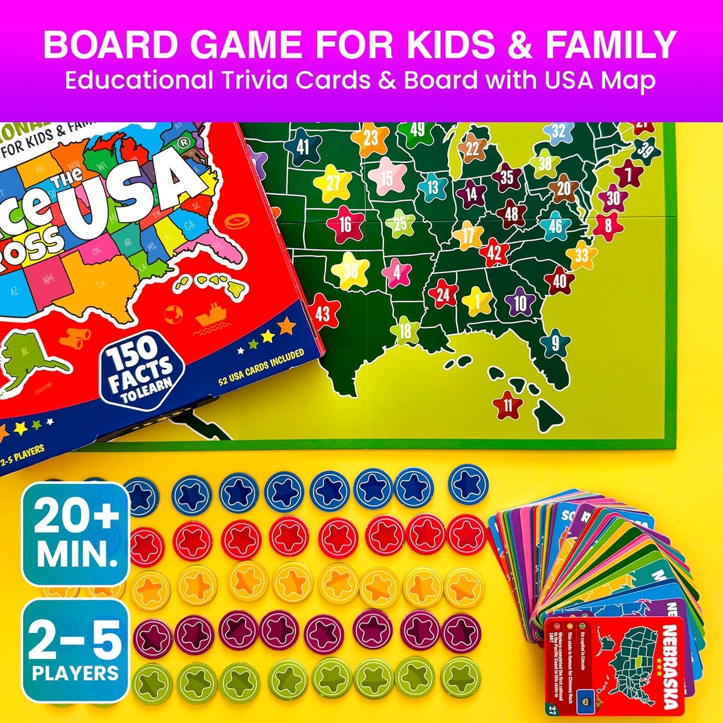 QUOKKA Board Games for Kids 8-12 - Family Games for Kids and Adults - Journey Across the World Card Game Ages 5-9 - Learn Capitals, Flags, Facts, and Map Locations with 195 World Map Cards