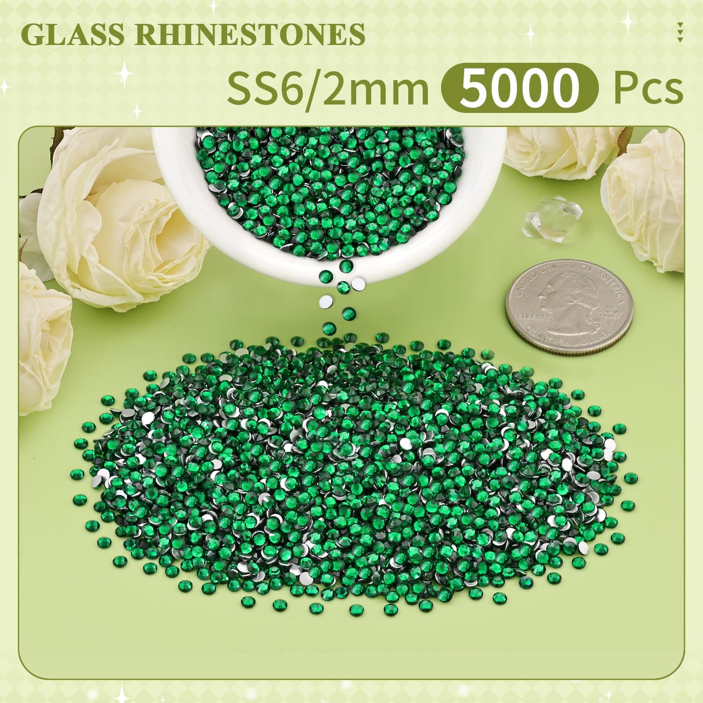 5000PCS SS6/2mm Glass Crystal Rhinestones (Clear), Bedazzling Flatback Rhinestones for Crafting DIY Crafts Nail Art Makeup Decoration, Gems Diamond Charms for Tumbler Shoes Clothing Mug
