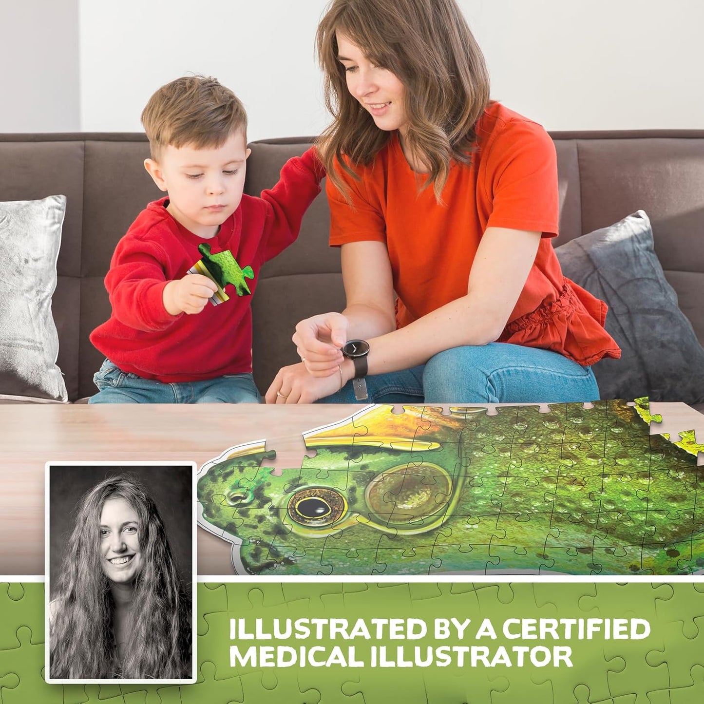 Bullfrog Animal Anatomy Floor Puzzle | 100-Piece Double Sided Jigsaw Puzzle | Large-Sized, Over 4 Feet Scientifically Accurate Illustration of Frog - Fun and Educational Toy for Kids, Toddlers