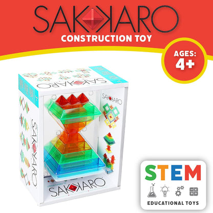 Popular Playthings Sakkaro Geometry Play Stacking Toy, Colorful Shape Building Puzzle, Stem Learning Gift for Kids Ages 3 & Up