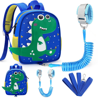 Accmor Toddler Backpack Leash with Anti Lost Wrist Link, Cute Dinosaur Kids Backpacks for Boys Aged 1-3, Mini Baby Bag Tether Walking Harness Wristband Keep Child Close Rope Rein for Travel Outdoor