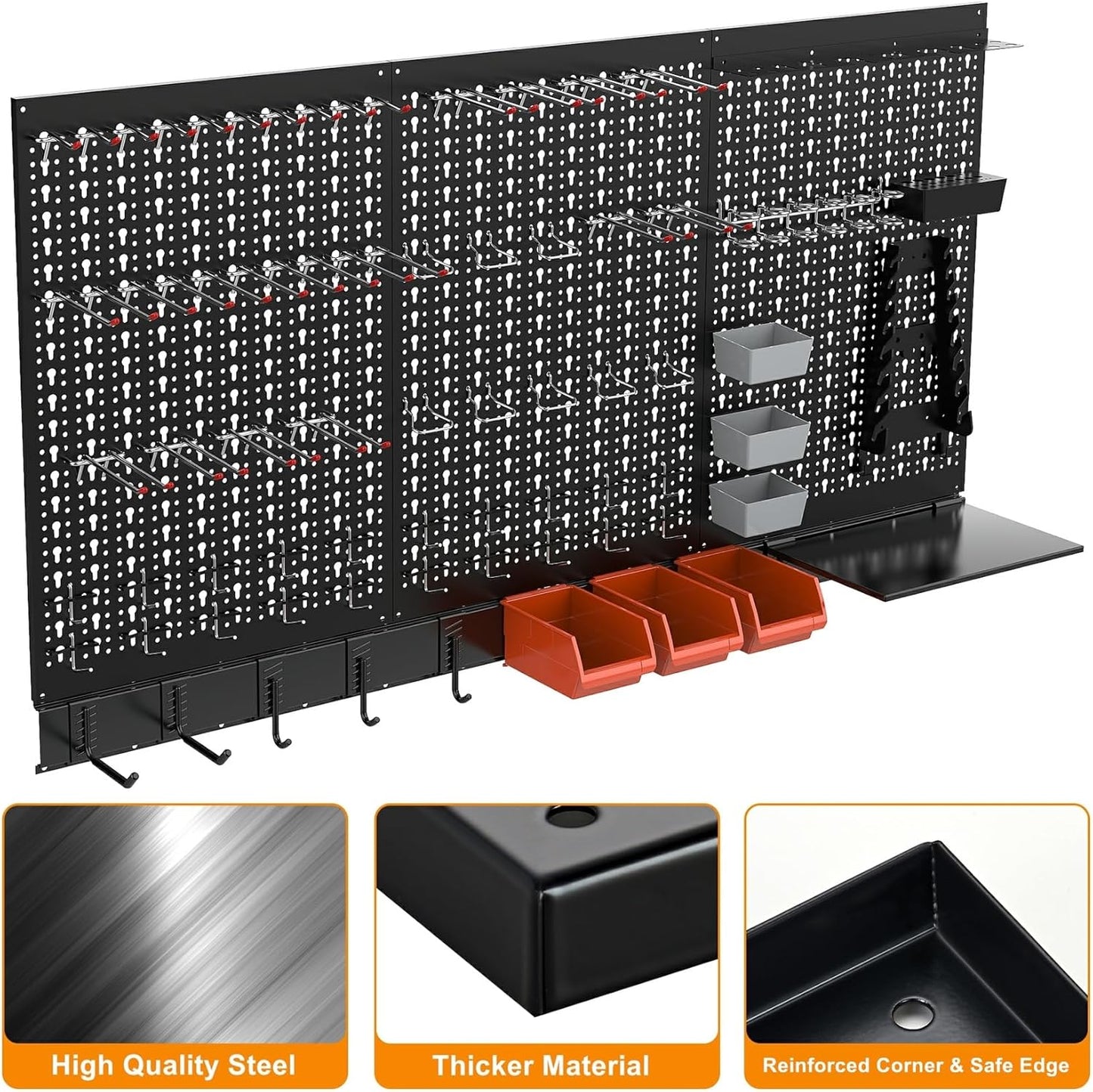 TORACK 109 PCS Pegboard Wall Organizer 4 ft. Garage Metal Pegboard Utility Tool Storage Kit w/Toolboard Hooks & Pegboard Hooks Accessories, Wall Mounted Storage Bins & Shelf