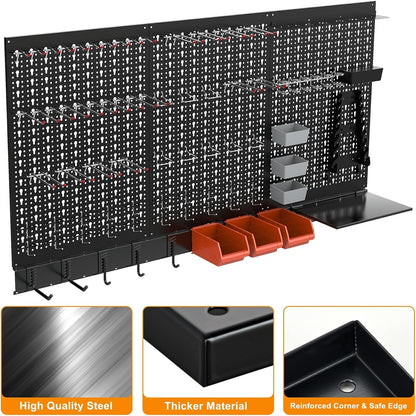 TORACK 109 PCS Pegboard Wall Organizer 4 ft. Garage Metal Pegboard Utility Tool Storage Kit w/Toolboard Hooks & Pegboard Hooks Accessories, Wall Mounted Storage Bins & Shelf