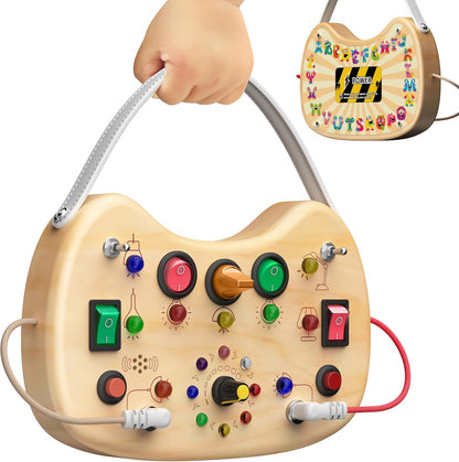 flycoost Busy Board with LED Light Switches,Toddlers Montessori Educational Toys for 1 2 3 Years Olds,Wooden Autism Activity Baby Busy Board,Sensory Travel Toys 1+ Year Old Boy&Girl Birthday Gift