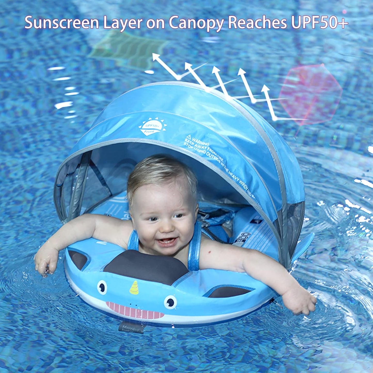 Baby Pool Float with UPF50+ 3D Adjustable Canopy, Add Tail Mambobaby Float Non Inflatable Infant Floats for Pool, Cartoon Narwhal Baby Floats (NPink with Canopy-U05NPCTLUROHML01U05)