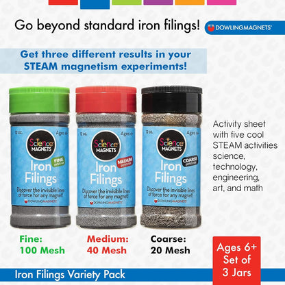 Dowling Magnets Iron Filings, Variety, Laboratory Science, Science Resources, Grades 1+, Pack of 3 (DO-731050)
