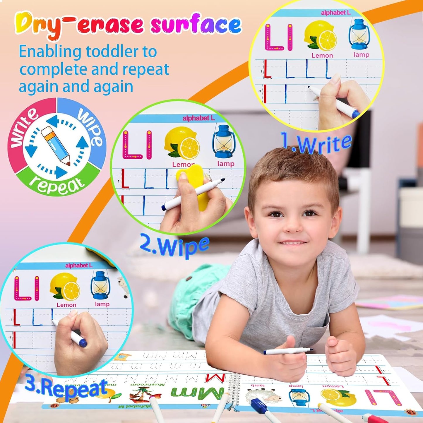 ALIANFLY Preschool Learning Activities Educational Workbook - Toddler Prek Montessori Handwriting Practice Activity Tracing Toys Busy Book for Kids, Autism Learning Materials and ABC Learning Book