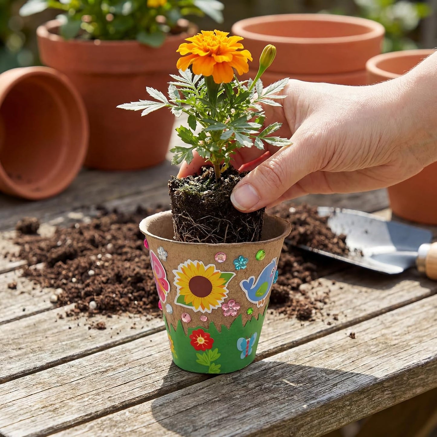 Motipuns Mother's Day Garden Paper Pot Craft Kit Include Plant Flower Peat Pots with Domes 4 Sheet Rhinestones Jewels Stickers and Adhesive Spring Stickers Set for DIY Craft Gifts