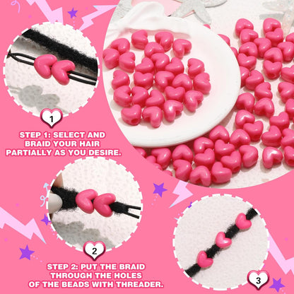 90PCS Light Pink Heart Beads for Braids Hair Jewelry Loc Dreadlock Accessories Cute Heart-Shaped Pony Bead