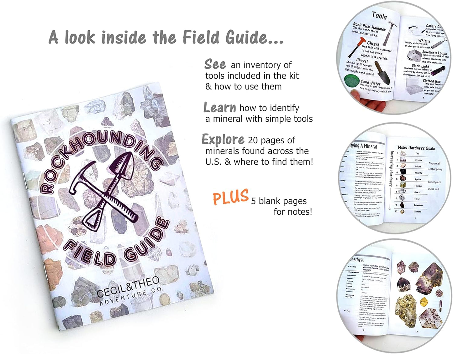 Rockhounding Tools - Geology Pick Hammer Kit With 32 Page Field Guide - Backpack for Chisel & Pick Set - Gifts for Kids & Adults - Gold Mining Equipment