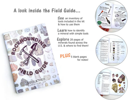 Rockhounding Tools - Geology Pick Hammer Kit With 32 Page Field Guide - Backpack for Chisel & Pick Set - Gifts for Kids & Adults - Gold Mining Equipment