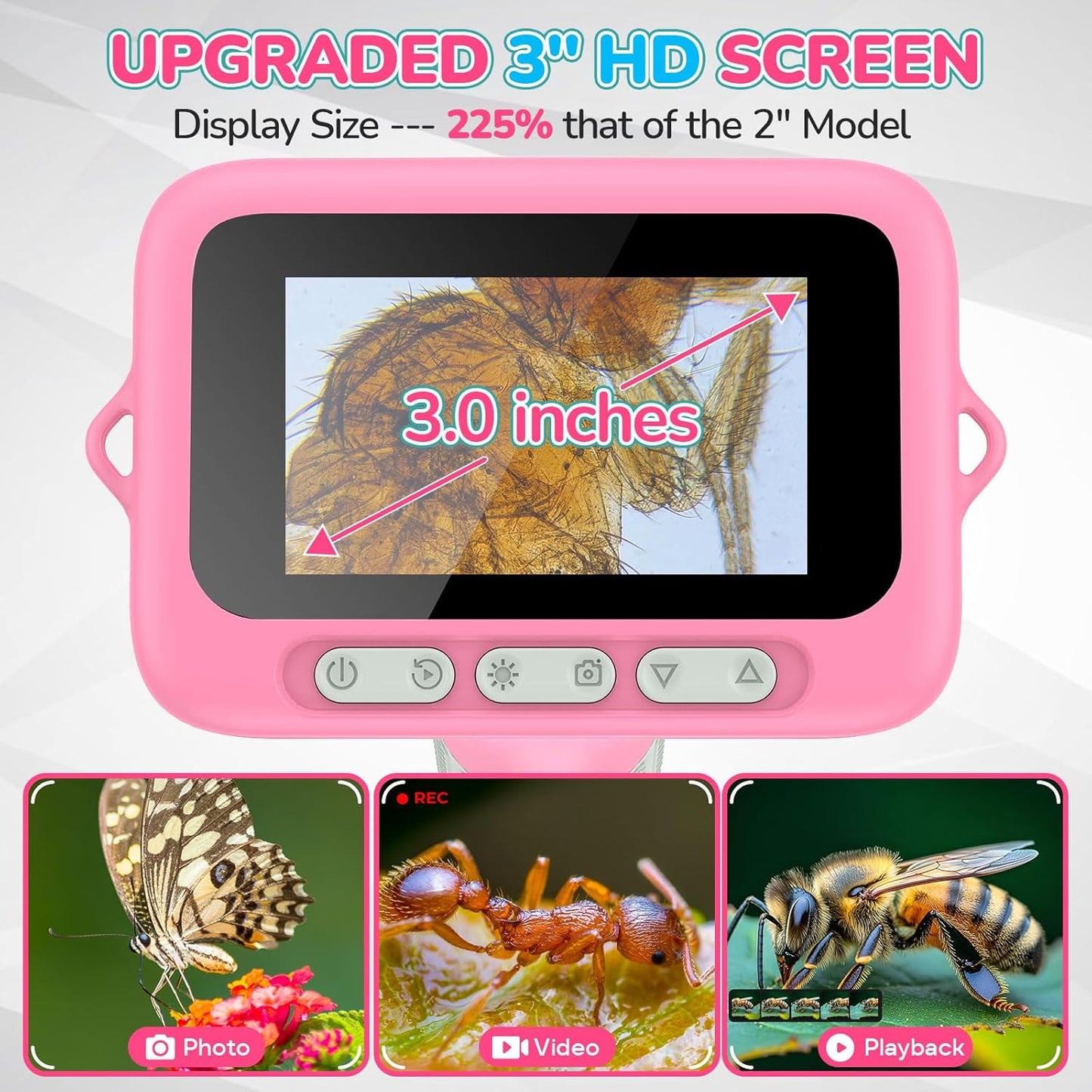 3.0" Screen Digital Microscope for Kids: 1000X Rechargeable Mini Pocket Portable Miniscope Magnifying Glass 4K Coin Jewelry Loupe Edu Science STEM Toy Xmas Gift 4-12 Boys Girls
